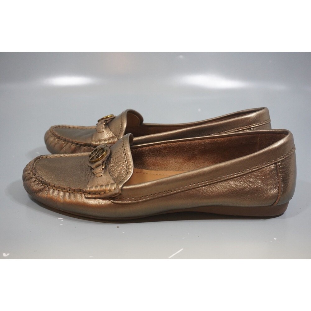 Coach Fonda Womens 7.5B Gold Patent Leather Driving Loafers Moccasin Flats Logo - Picture 3 of 8